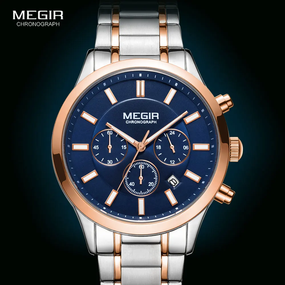 MEGIR Watches for Men 2021 New Chronograph Quartz Watch Luxury Stainless Steel Wristwatch Man Relogios Masculino часы мужские