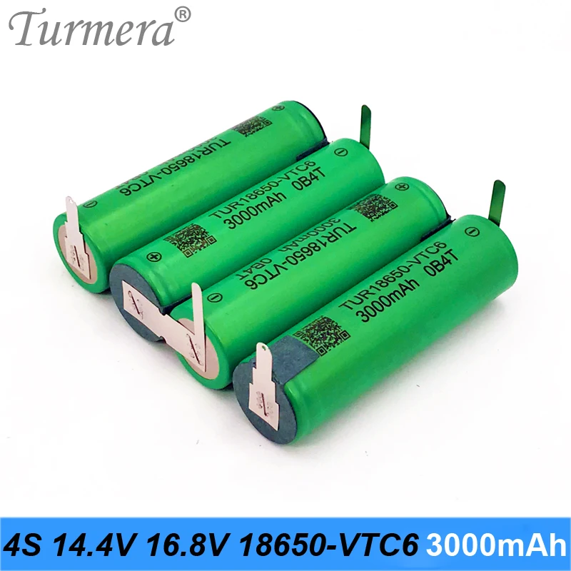 Turmera 4S 16.8V 14.4V 18650 VTC6 3000mAh 6000mAh Lithium Battery 30A Soldering Strip for Screwdriver Batteries Shura Customize