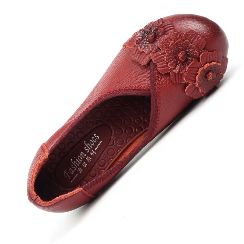 Zapatos de tacón bajo de cuero genuino hechos a mano para mujer, zapatos de pasarela para mujer, bombas Retro de flores, zapatos de tacón de presión