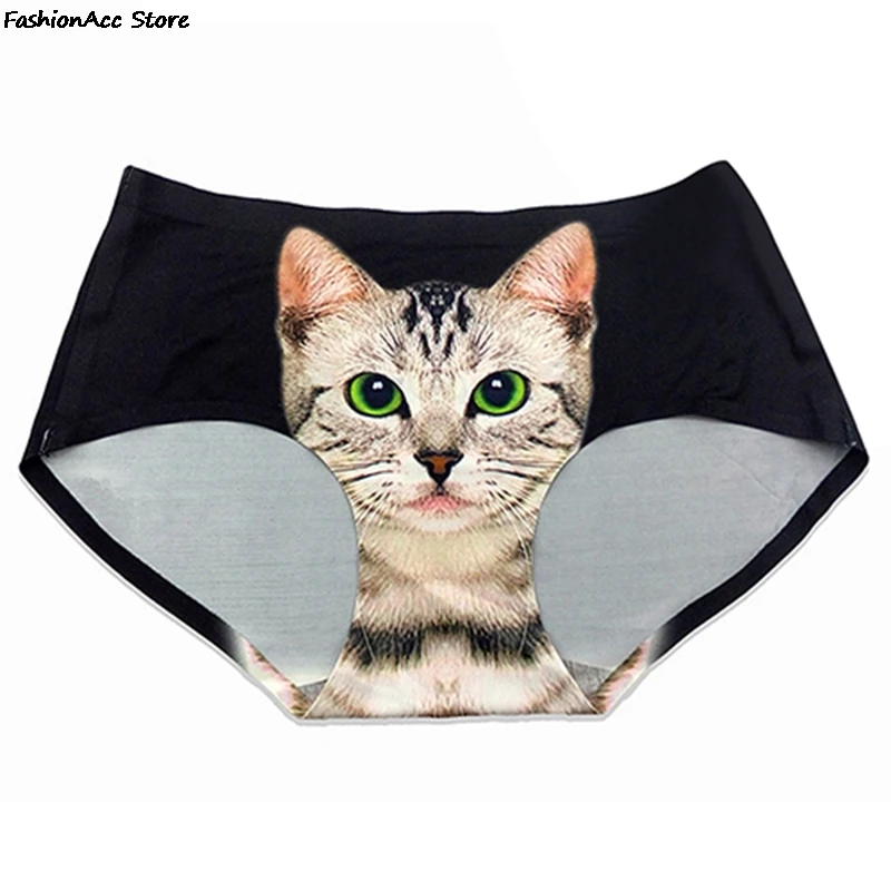 Sexy Pussycat Panties 3D Cat Print Underwear Clothes Funny Female Anti Emptied Women Brief