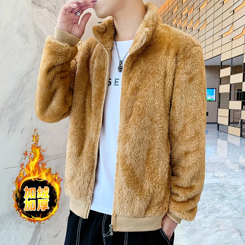 Men's Winter Jacket Cardigan Lapel Fluffy Fuzzy Coat Fleece Faux Fur Winter Warm Jacket Coat Casual Sweatshirt