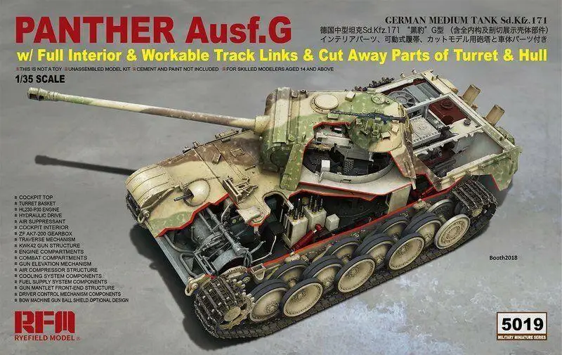 

Rye Field Model RFM RM-5019 1/35 Panther Ausf.G w/Full Interior - Scale plastic model Kit