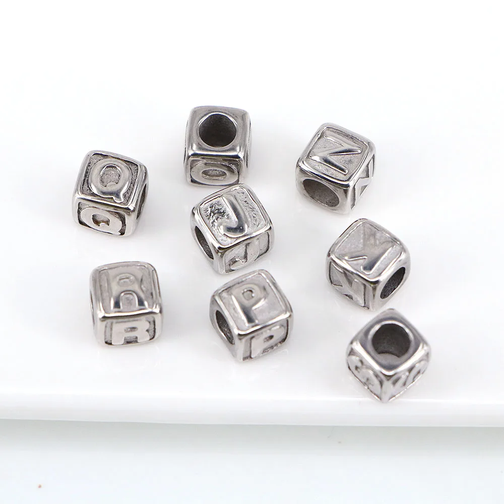 50PCS, Stainless steel initial beads from A - Z - Square alphabet beads- Cube beads - 8x8mm