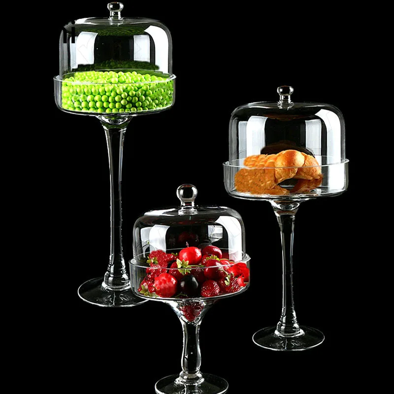 

Creativity Tall Feet Glass Bottle European Modern Candy Snacks Storage Jars with Lid Wedding Cake Dessert Decoration Ornaments