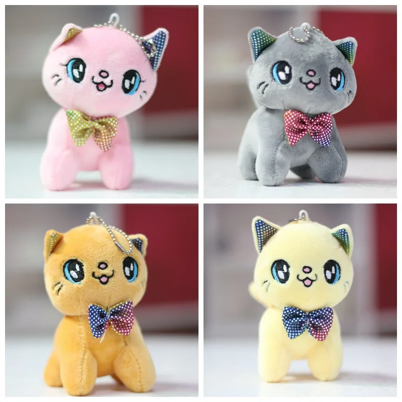 

new fevarit cute 11cm plush soft happy kitten pendant Keychain good quality cartoon Children dolls kids birthday festival gift