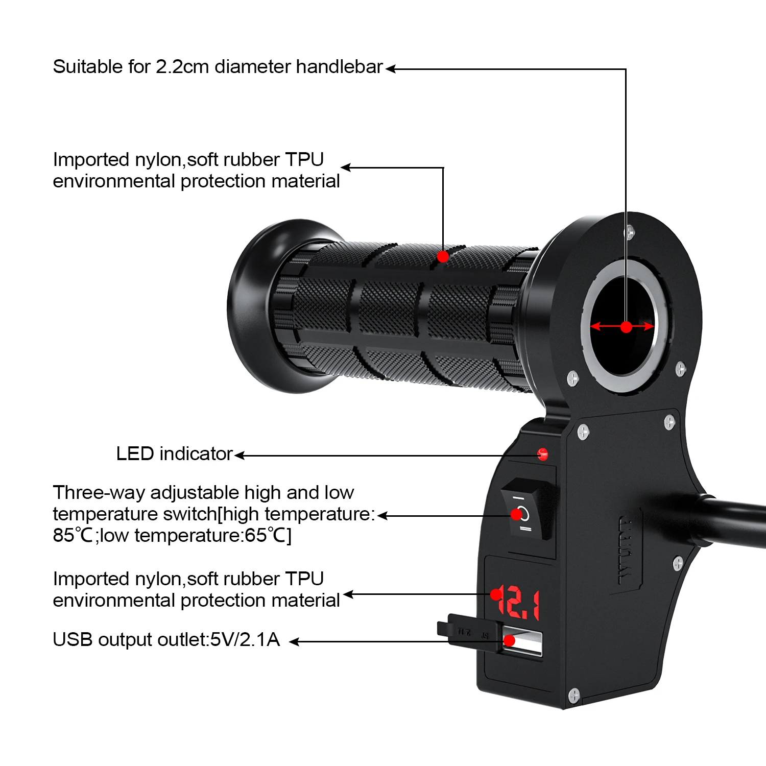 WUPP motorcycle electric heating handle winter 12V modification with switch digital display handle cover adjustable temperature