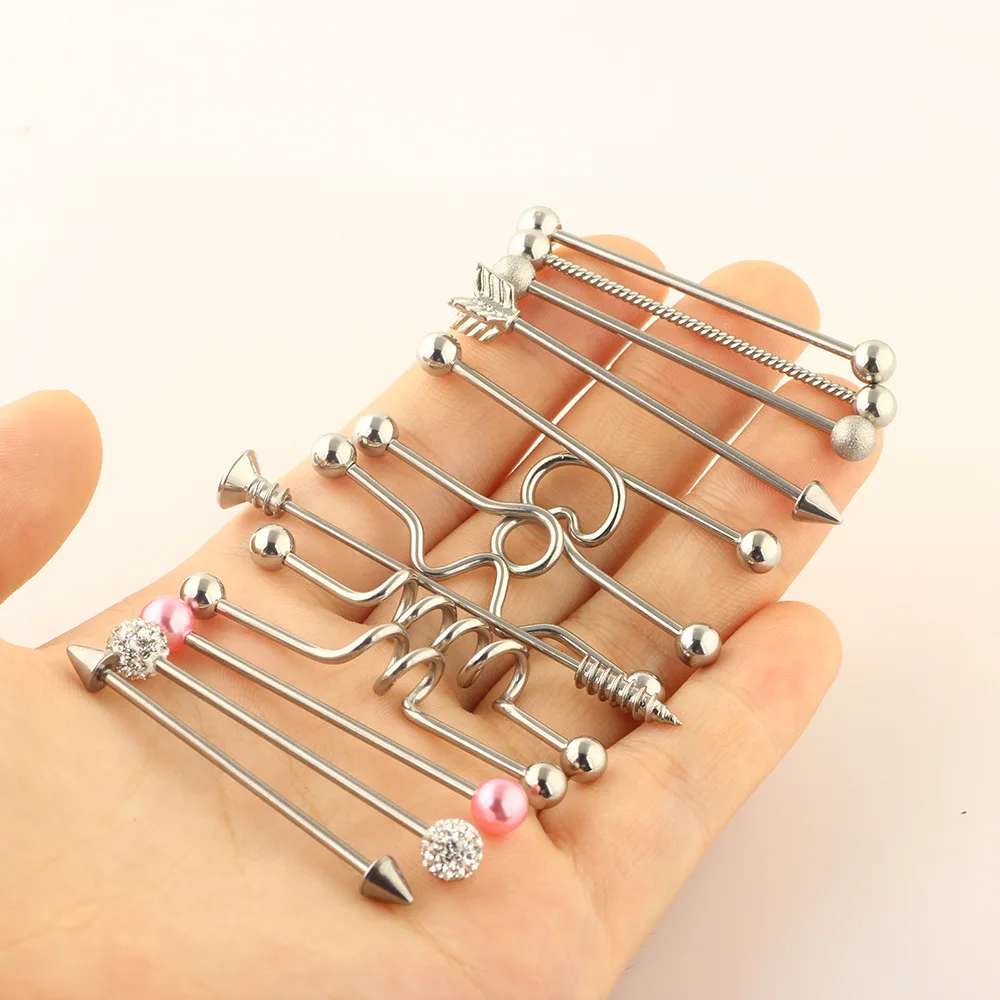 13pcs 316L Surgical Steel Industrial Barbell Earrings Heart Arrow for Women Men Helix Conch Cartilage Piercing Jewelry пирсинг