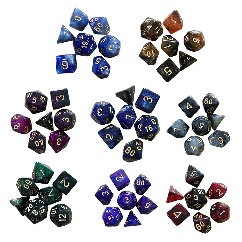 7PCS/Set Polyhedral Dice Starry Sky Multi-sided Dice Set Number Game Dice  For DnD RPG 4 6 8 10 12 20 D4-D20