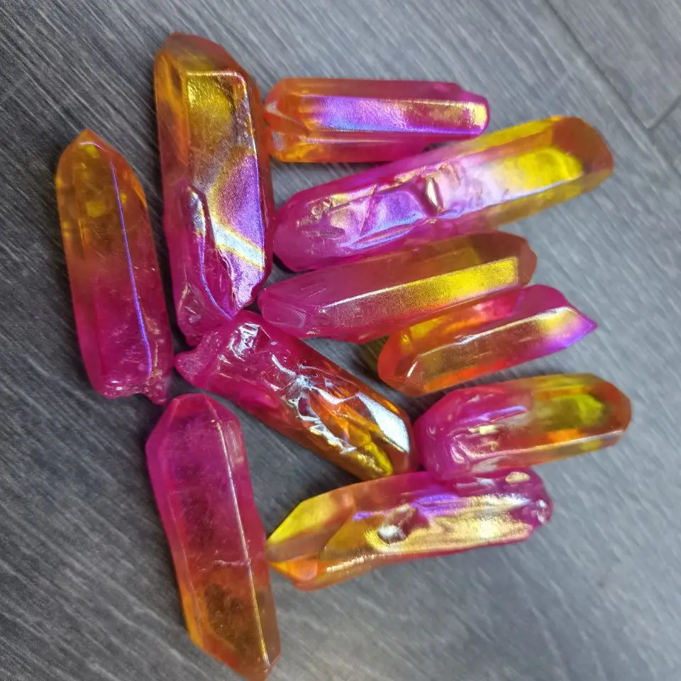 Electroplated Red Titanium Rainbow Aura Lemurian Quartz Crystal Point Healing Stones Decor Natural Quartz Crystals