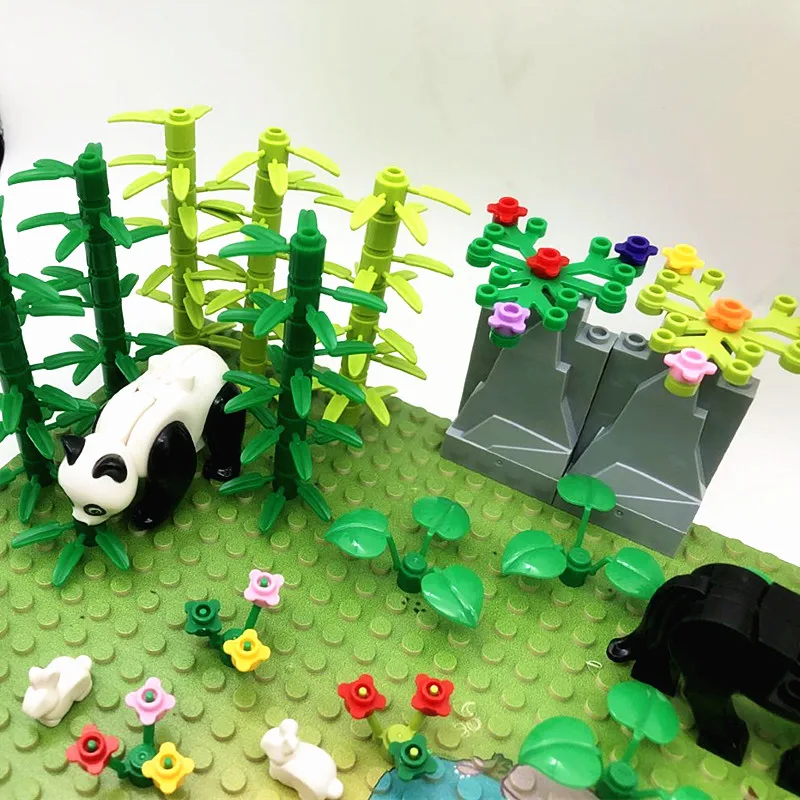 Flower Tree Plants Animals Building Blocks Rain Forest Parts Green Grass Jungle Bush DIY MOC Assemble Compatible Baseplate