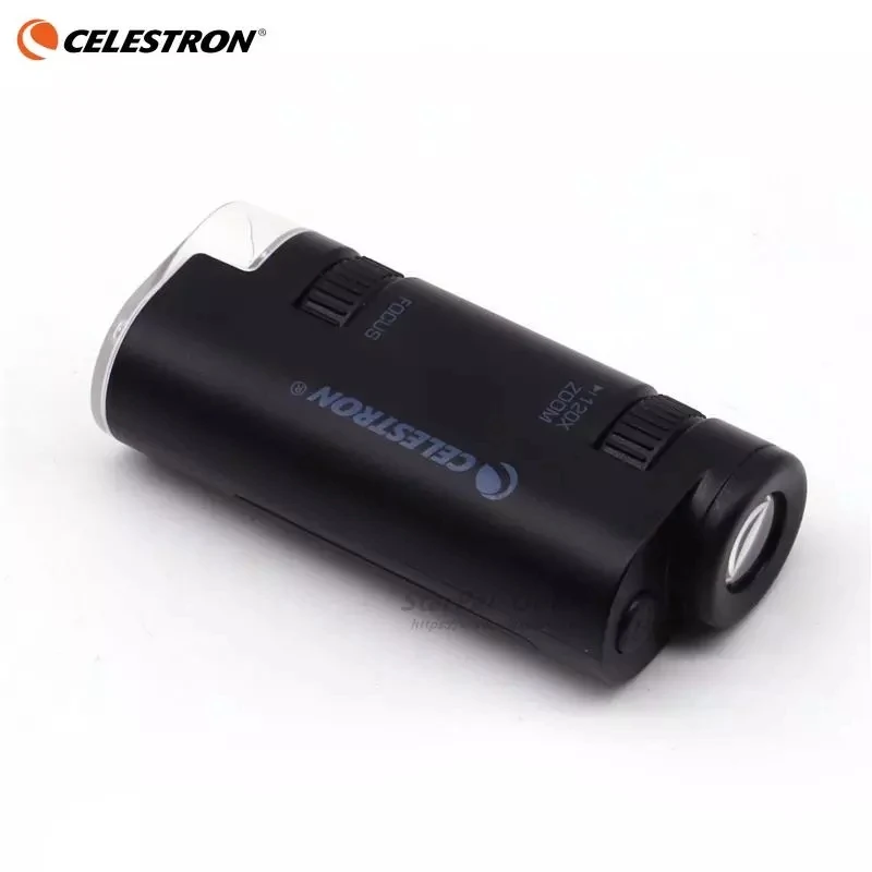 CELESTRON Portable Hand Monocular Microscope 60X-120X Stepless Zoom Microscope Light Source Focus on Easy for Beginner/Child