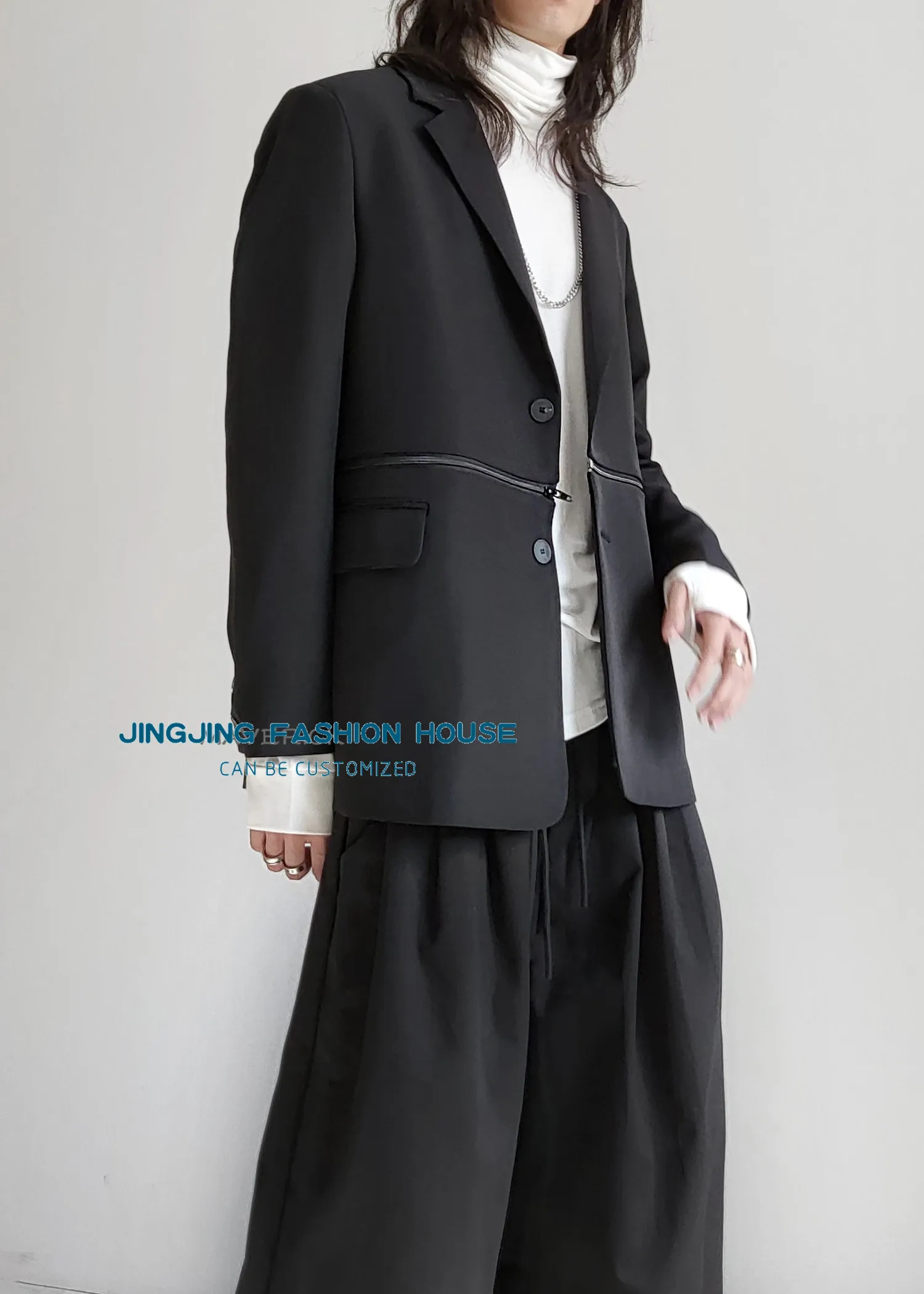 S-6XL!!2022 Korean version personality zipper suit detachable two wear suits European and American fashionable casual suit