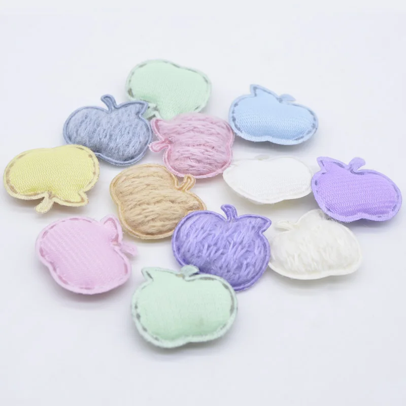 24Pcs 34*32mm Padded Knitting Woolen Fluffy Apple Applique for Clothes Sewing Patches DIY Headwear Hair BB Clips Accessories P93