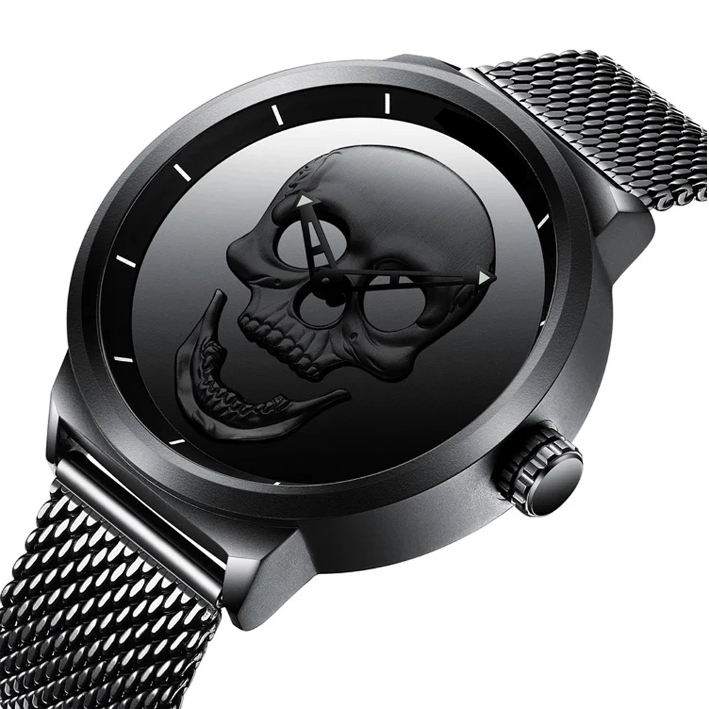 Cool Skull-Montre-bracelet milanaise à quartz pour homme, horloge de mode rétro, ultra étanche, luxe, garçon, nouveau style