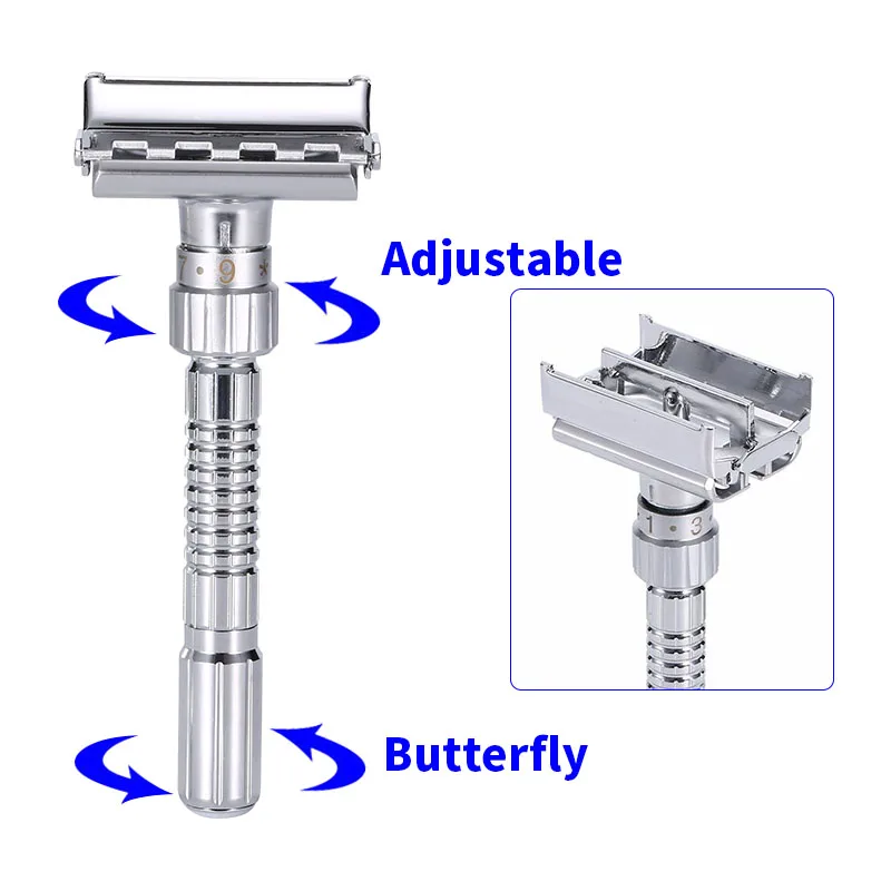 New adjustable double side shaving safety razor blade zinc alloy chrome 5 blade razor  Short handle classic safety razor double