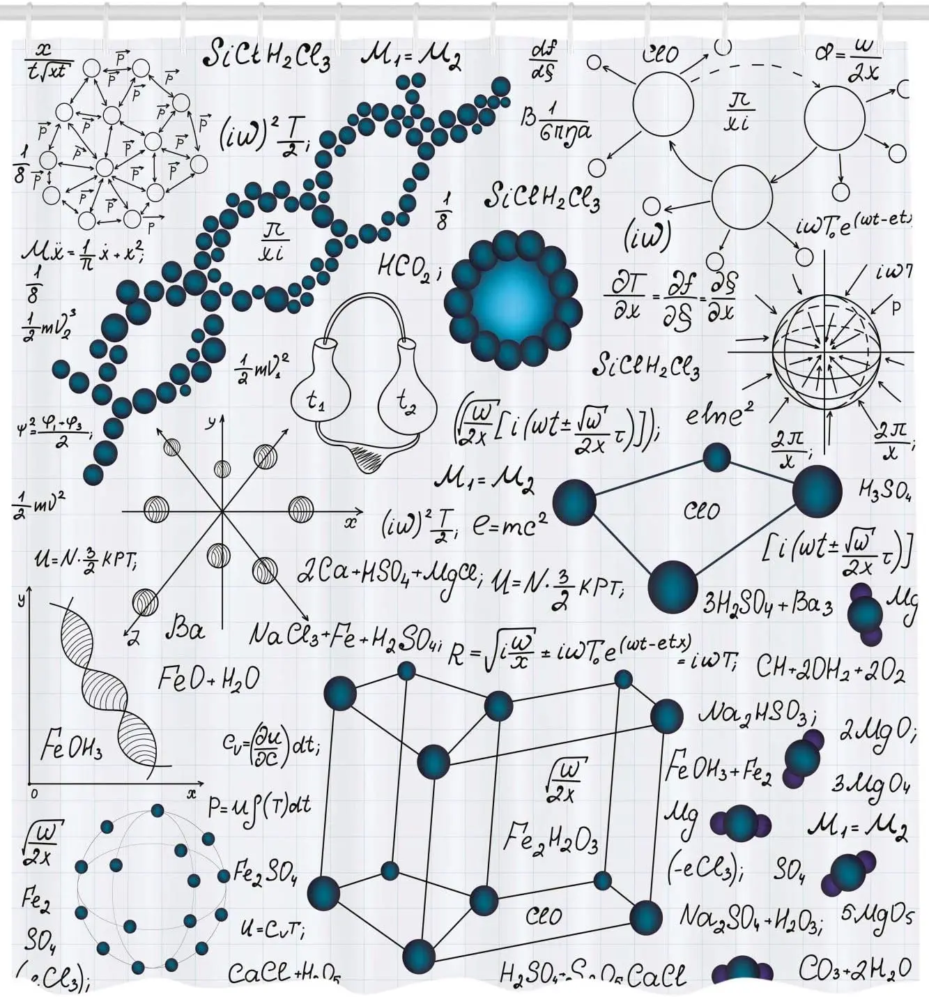 Abstract Shower Curtain Science Physics Dna Molecule Formulas Atomic Chemical Analyses Display Bathroom Decor Set With Hooks