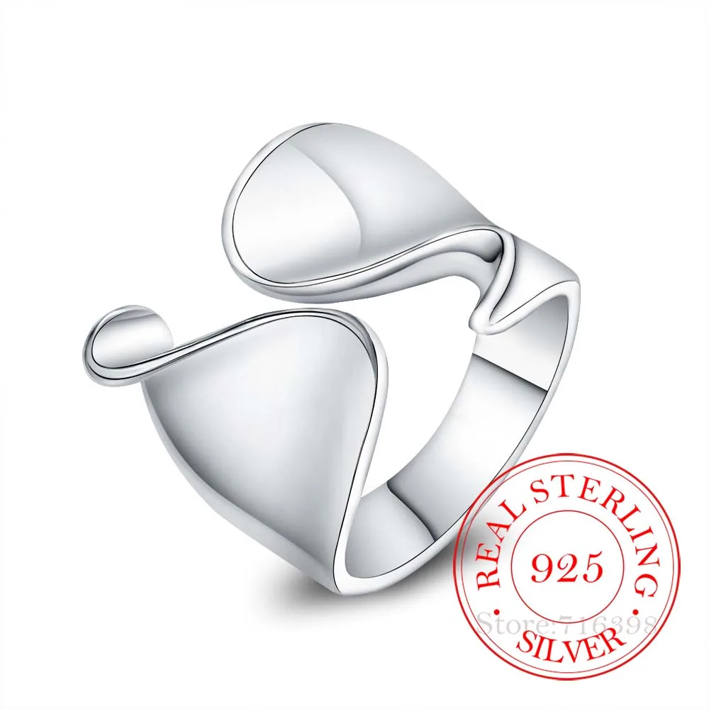 925 Sterling Silver Unikalny design Gładki pierścionek dla kobiet Biżuteria Piękny palec Regulowany otwarty pierścionek na prezent urodzinowy
