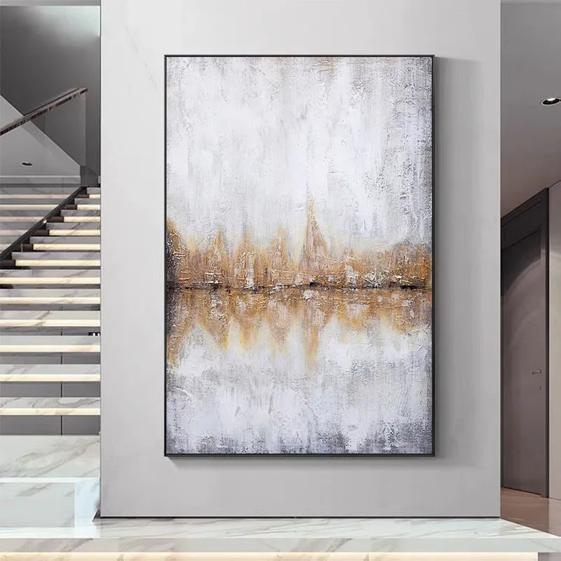 

100% Hand Painted Golden and White Art Oil Painting On Canvas Wall Art Frameless Picture Decoration For Living Room Home Decor