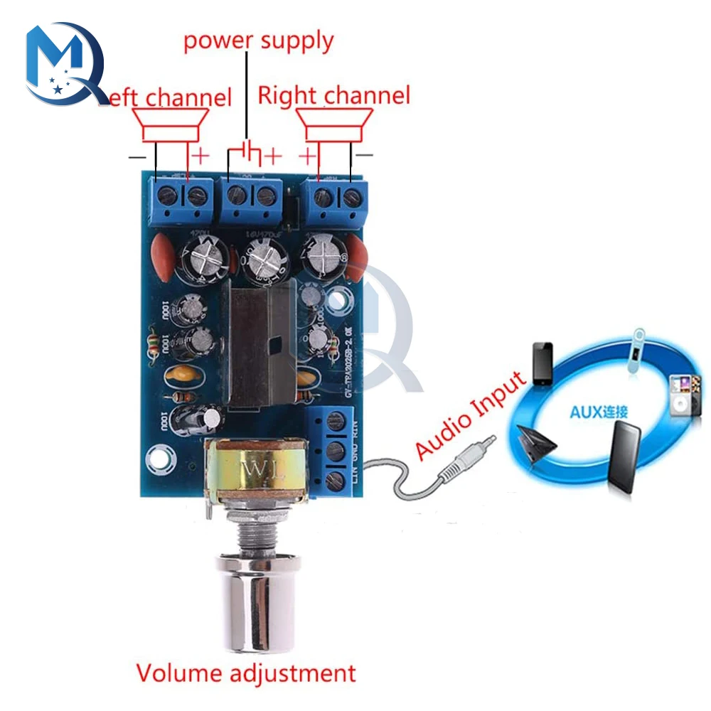 AC 5-9V DC 5-12V TEA2025B Mini Audio Amplifier Board 3W + 3W Dual Stereo 2.0 Stereo Channel Desktop Speakers Amplifier Board