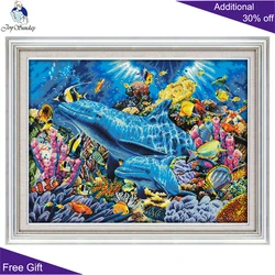 Joy Sunday Dolphin D952 14CT 11CT Counted and Stamped Home Decor In The Ocean Animal Needlework Embroidery Cross Stitch Kits