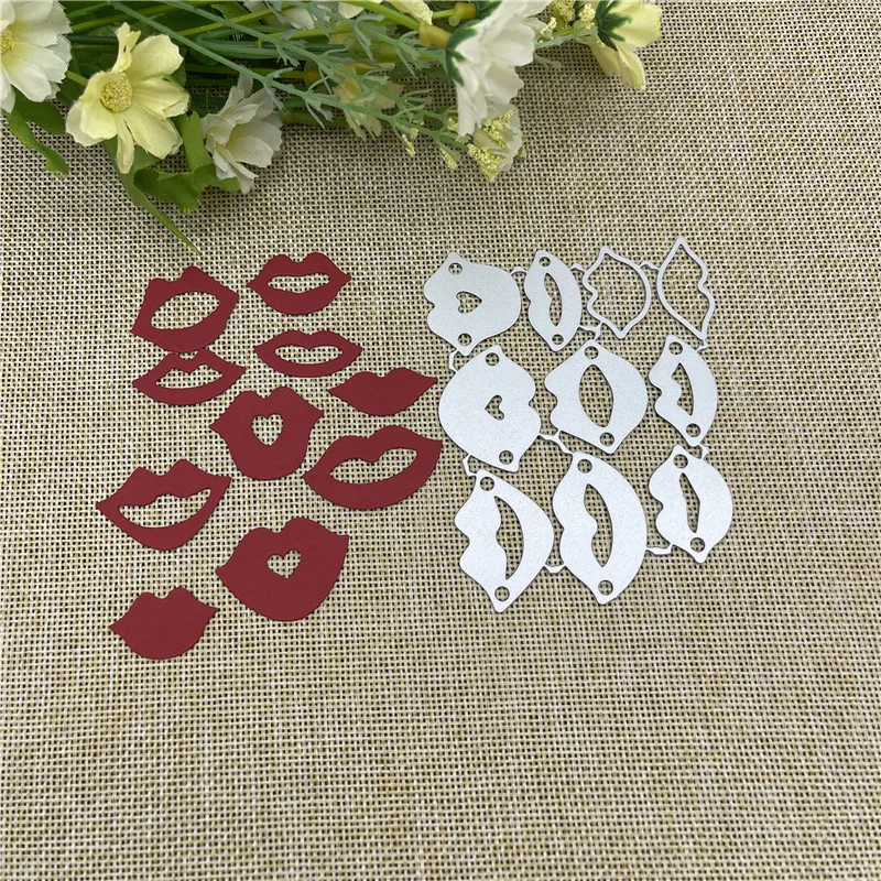 10pcsRed lip set background Metal Cutting Dies Stencils For DIY Scrapbooking Decorative Embossing Handcraft Die Cutting Template