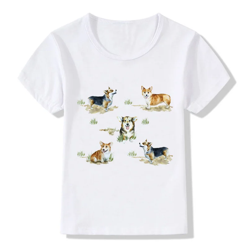 Boys t-shirt girls tops children t-shirts corgi dog print summer leisure O-Ncek short-sleeved clothes tops girls t-shirts boys