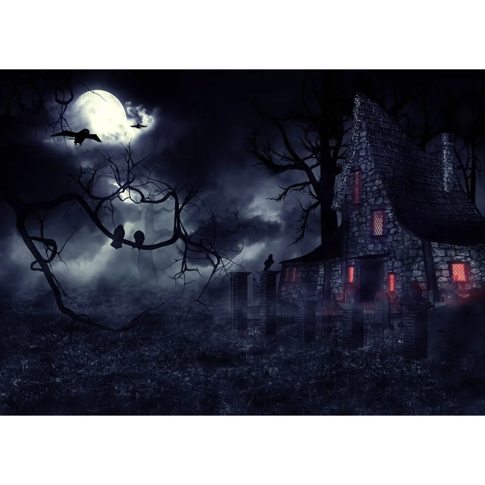Mocsicka هالوين التصوير خلفية الظلام القلعة الغابات القمر حفلة صور خلفية للصور استوديو صور الدعائم ديكور