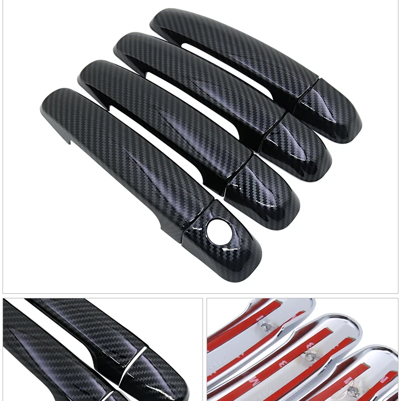 Black Carbon Fiber Door Handle Cover for Suzuki Splash 2007~2014 2009 2010 2011 2012 2013 Accessories Stickers Trim Set Chrome