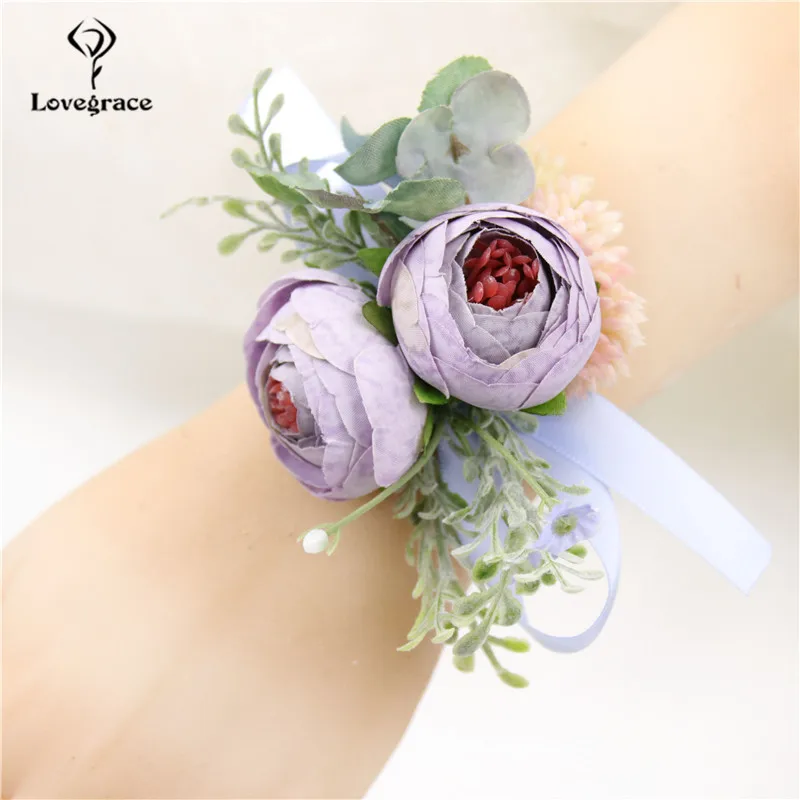 Damigelle d'onore Polso della Mano Del Braccialetto Del Fiore di Cerimonia Nuziale Boutonniere Groomsmen Sisiter Corpetti Spilla Abito Da Sposa Fiore All'occhiello Accessorio