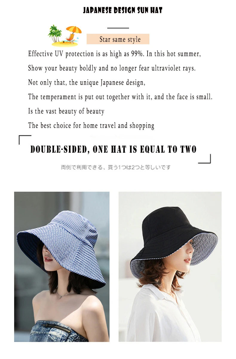 K174 Bucket Hat Doppelseitiger Panama-Hut Damen Bucket Hat Panama Sombrero Sommer Anti-UV Sonnenschutz Sonnenhut Sonnenschutzkappe – Detail 1