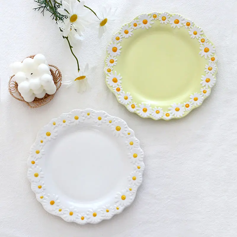 

8/10inch Cute Small Daisy Flower Ceramic Dessert Plates Salad Bowl Tableware Dishes Dinner Food Steak SnackTray White Crockery