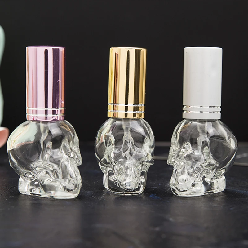 1pcs 8ML Mini Travel Unique PersonalitY Skull Shape Refillable Empty Glass Perfume Bottle Small Sample Portable Parfume Bottles