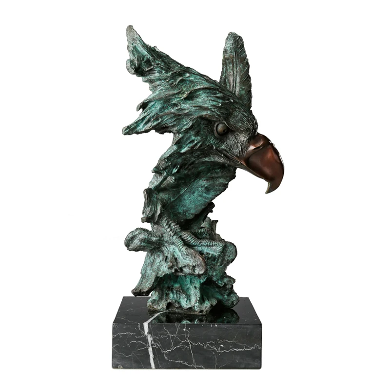 Eagle Head Statue Bronze Hawk Falcon Bust Sculpture Wildlife Animal Bird Figurine Green Office Desktop Decor Man Gifts view 5