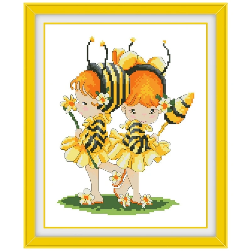 Bee sisters cross stitch kits embroidery needlework sets 18ct 14ct 11ct  white cloth cotton thread DIY handmade needlework