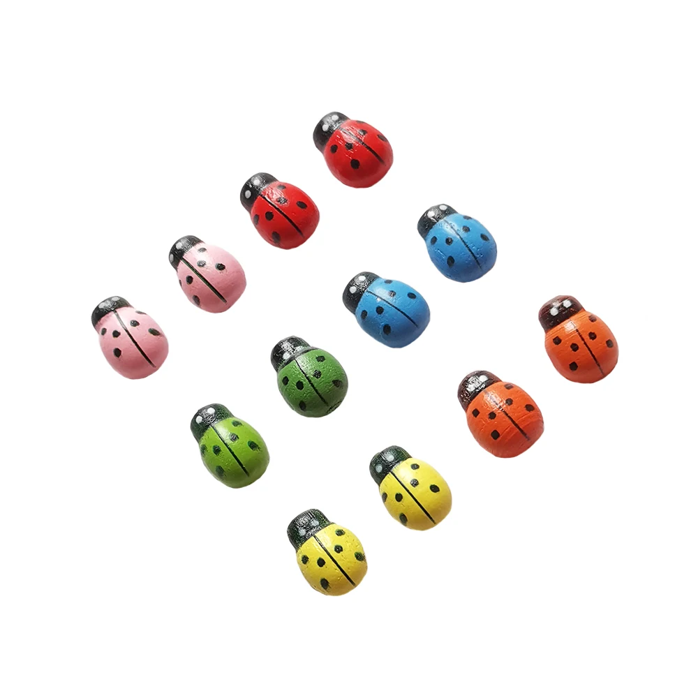 12Pcs Wooden Beetle Seven Star Ladybug Moss Micro Landscape Decoration Flower Pot Bonsai Crafts Decoration Supplies