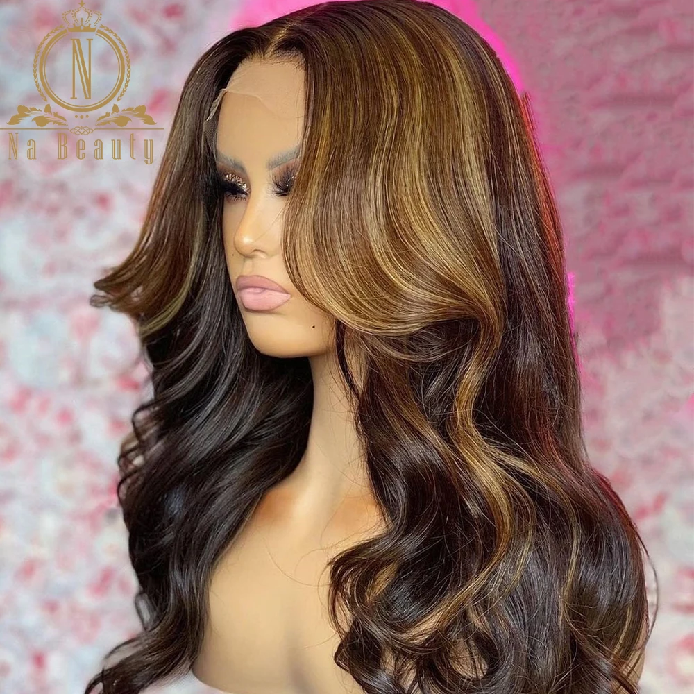 

30 Inch Highlights Color Human Hair Wig Body Wave 4x4 Lace Honey Blonde Ombre Colored 13x1 Lace Human Hair Wigs Pre Plucked 150