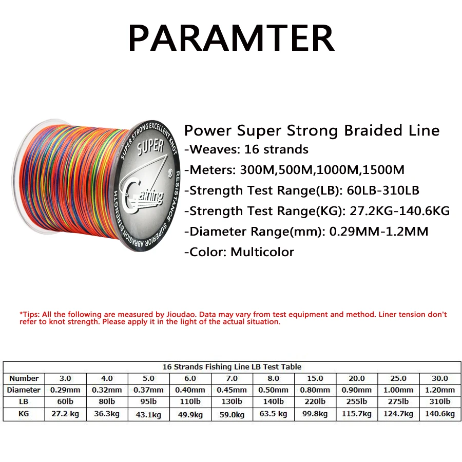 16 Strands Braid Fishing Line Multifilament300m 500m 1000m 1500m Multicolor Super Strong Japan PE Line Saltwater Fishing