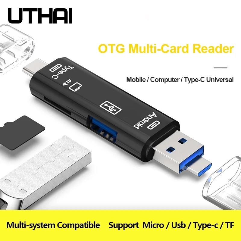 Hoge snelheid 3-in-1 OTG-kaartlezer USB Type C en MicroUSB voor Android Universele TF/USB-uitbreiding Compatibel met computers