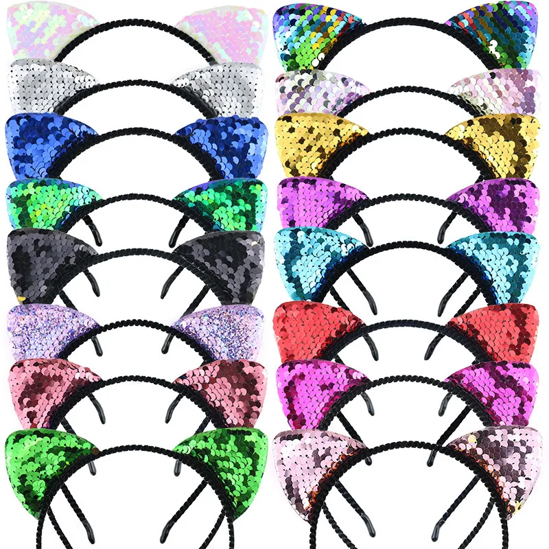 

Reversible Sequin Cat Ears Headband Shiny Cat Ear Hair Hoops Bling Hairband Hair Accessories for Women Girls Party Performance