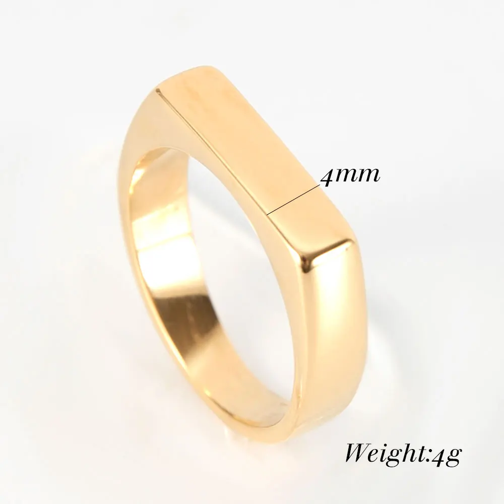 NIBASTAR Simple Geometric Smooth Ring For Women Stainless Steel Square Band Flat Top Signet Lady Ring Party Jewelry Gift