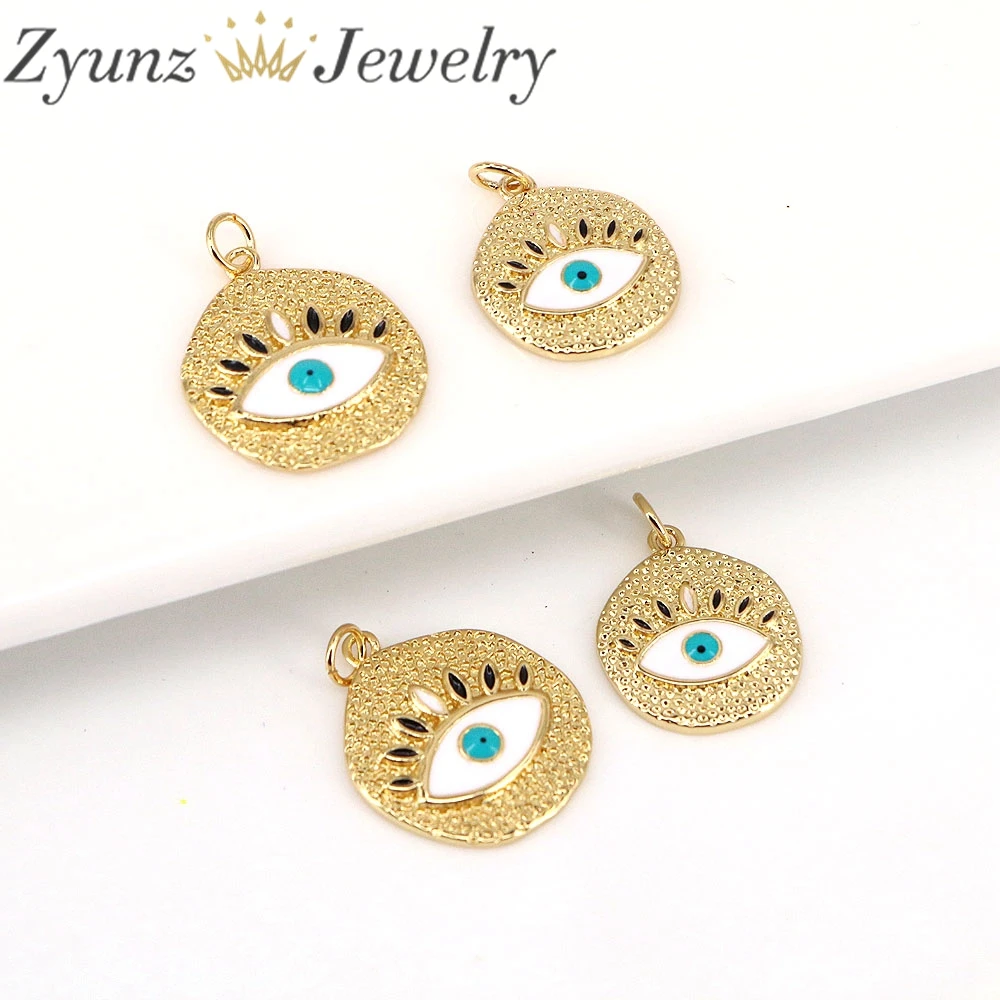 10PCS, 17mm/ 19mm Gold Round Eye Pendant Charms Blue Enamel Eye Charms Good Luck Protective Amulet Talisman Jewelry