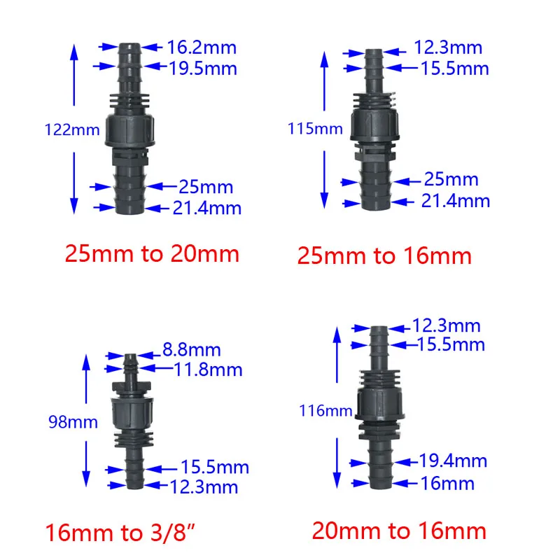 プラスチック製の灌漑ホース,ストレートボディコネクタ,1インチから1/2〜3/4 pe,25mm〜16mm,20mm,コネクタ