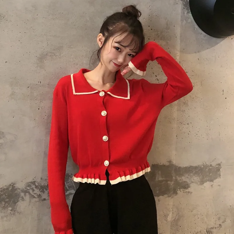 New Women Sweater Elegant Turn Down Collar Female Korean Fashion Ladies Tops Jumpers Autumn Winter Clothes