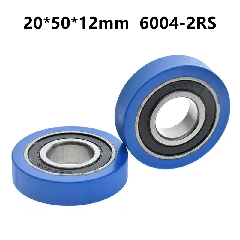 4pcs/10pcs 20*50*12mm Low Noise Roller Bearing Friction Pulley Soft Rubber Polyurethane PU Rubber Coated 6004-2RS 20x50x12mm