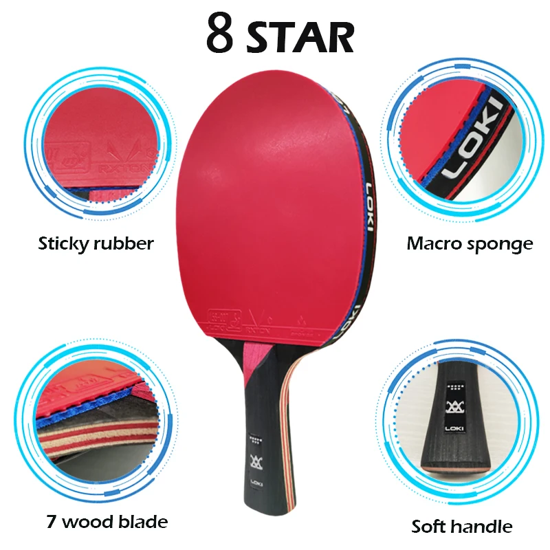 Raquete de tênis de mesa Loki Ping Pong, 8 9 Star, High Sticky Pingpong Bat, Intermediário e ofensivo, Paddle profissional