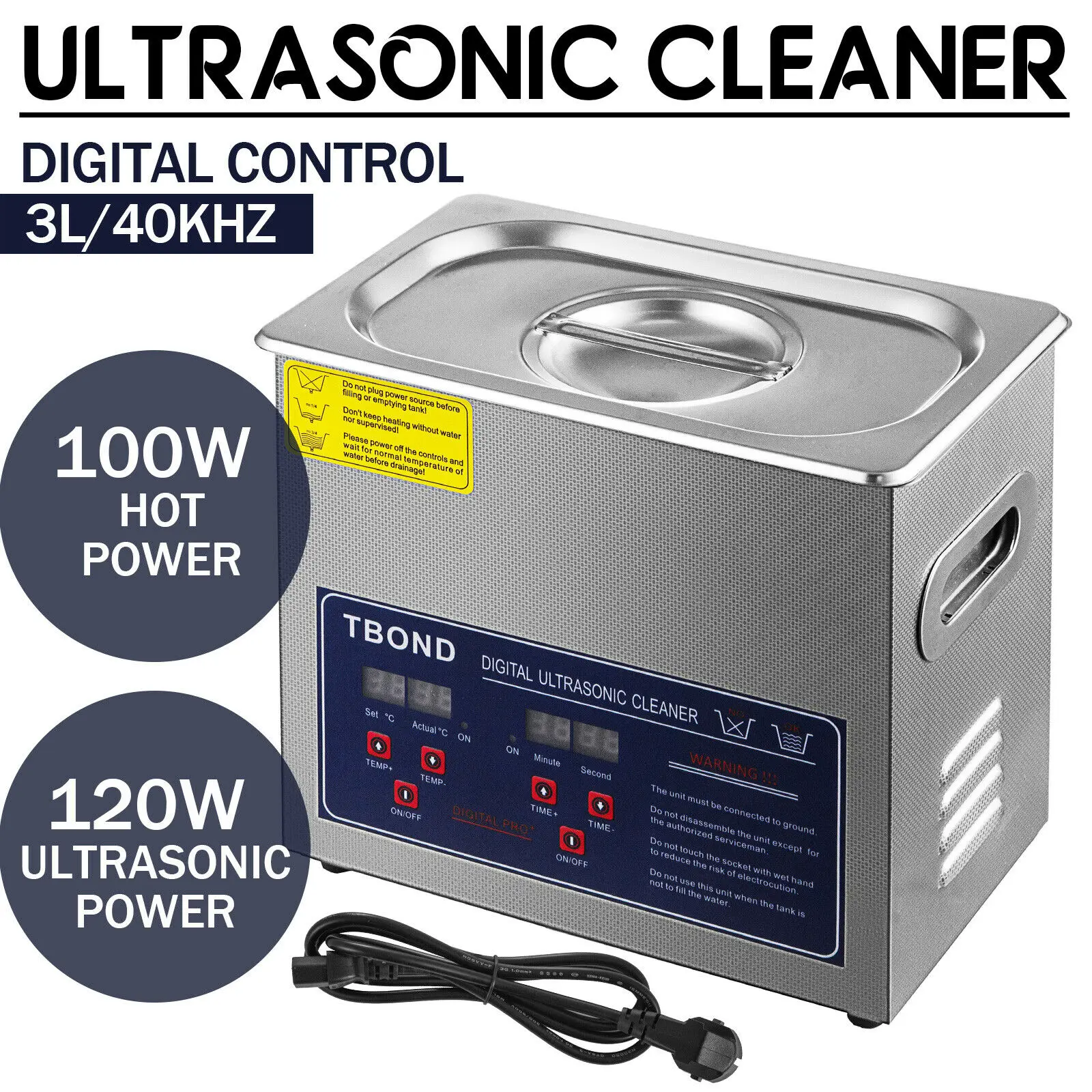 Ultrasonic Cleaner Portable Washing Polisher Machine, Mini Dishwasher, Deep Dishes, Ultrasound Bath Sonic for Home Appliance, 3L