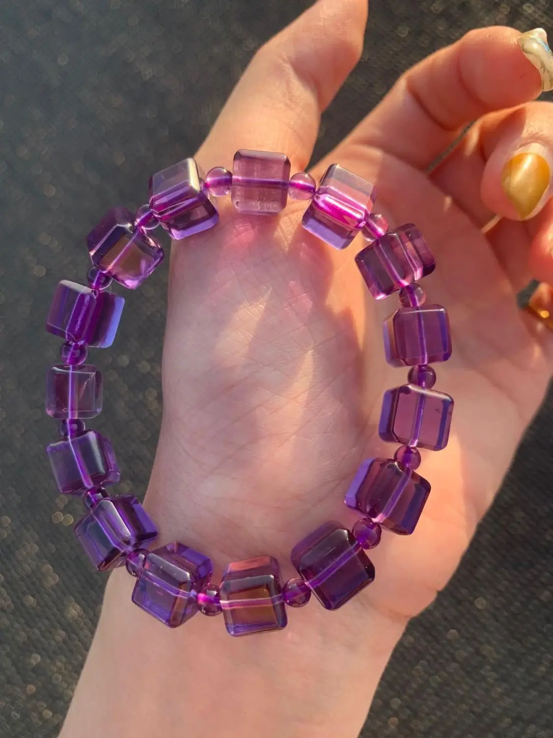 Natural Purple Amethyst Quartz Bracelet Clear Cube Beads 9mm Women Men Stretch Bracelet Cube Amethyst Stone AAAAA
