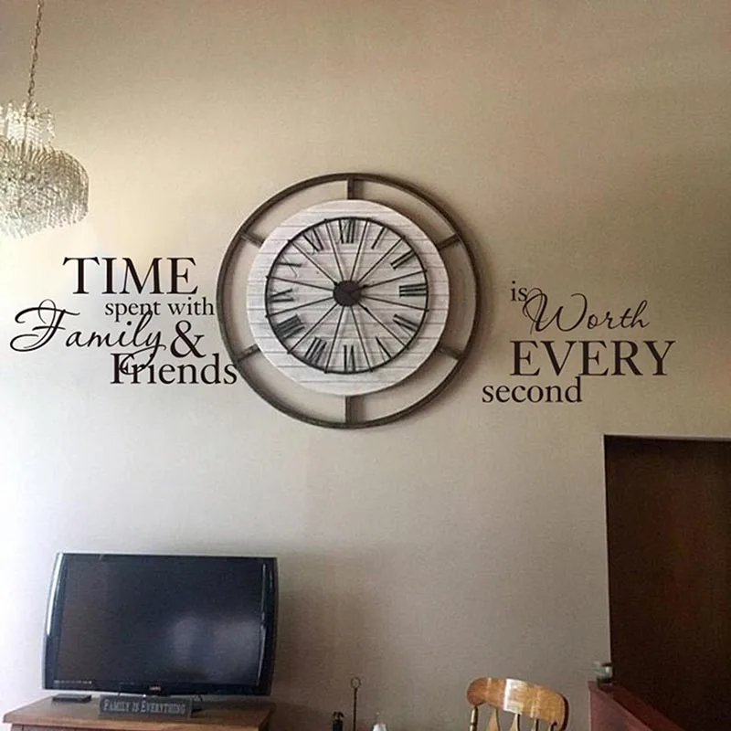 Large  Time Spent with Family is Worth Every Second  Wall Sticker Bedroom living Room Clock Time Family Love Wall Decal Vinyl