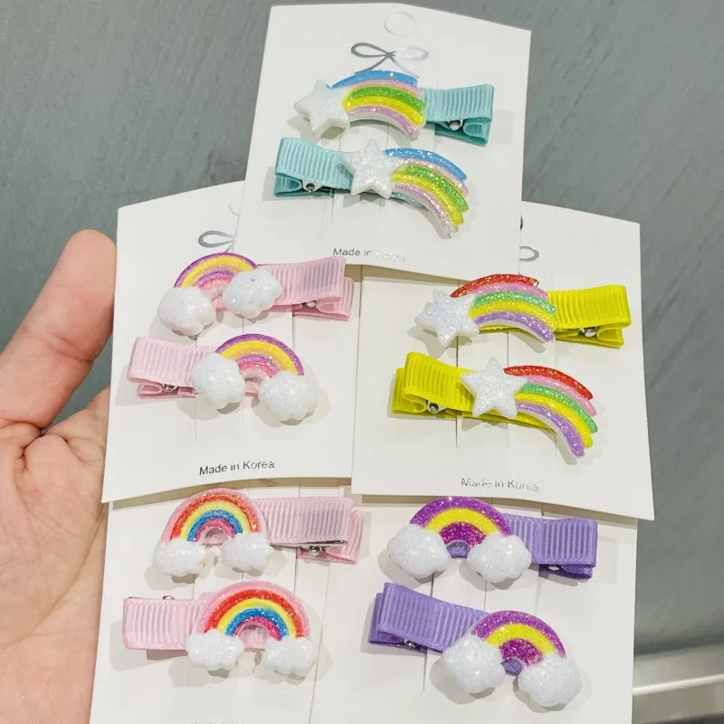 10Pcs/Set Girls Cute Rainbow Meteor Hair Clips Kids Lovely Hairpins Headband Barrettes Children Fashion Hair Accessories Gift