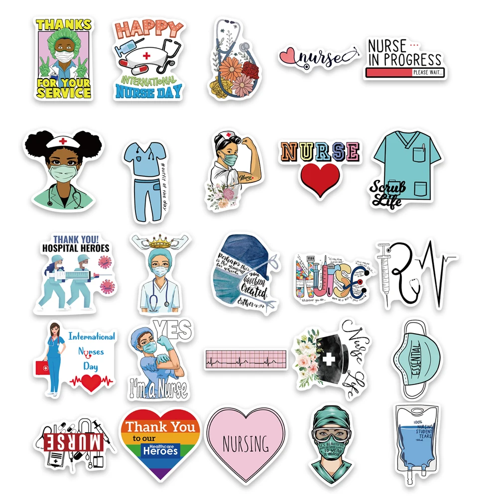 50PCS Medical Science Nurse Stickers Waterproof Vinyl Sticker for Water Bottles Laptop Luggage Cup Computer Mobile Phone